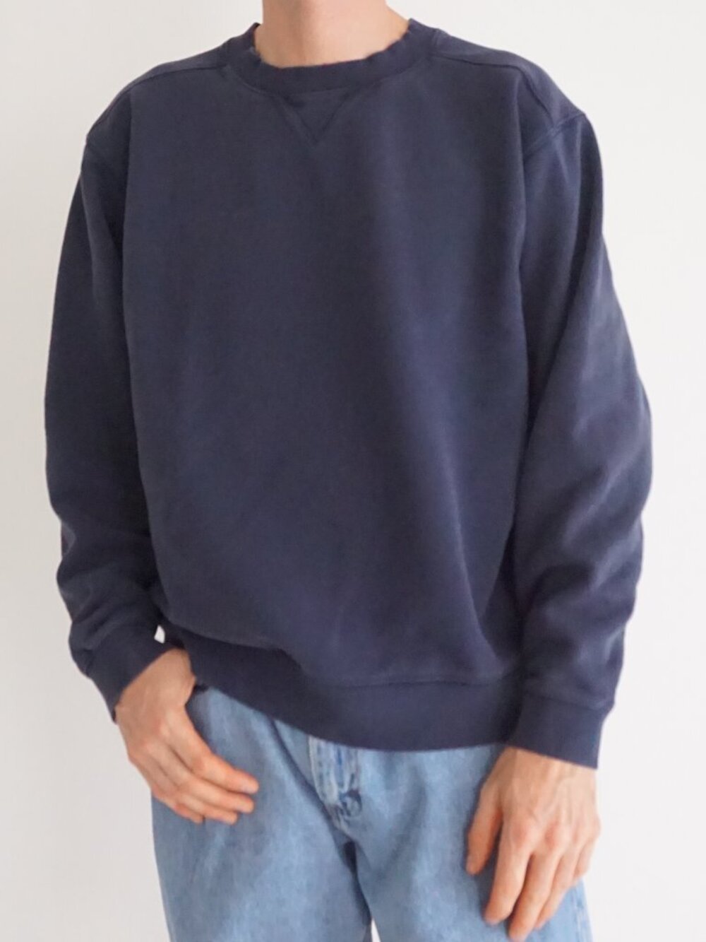 L.L. Bean Navy Blue Solid Blank Triangle Stitch Traditional Classic Sweatshirt L
